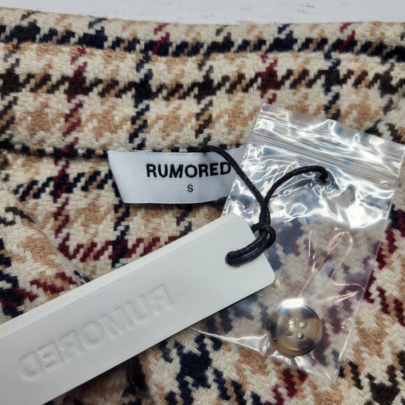 Rumored Coco Crop Top Newbury Plaid Tweed Tan Beige Maroon Button Down Small - Picture 8 of 9